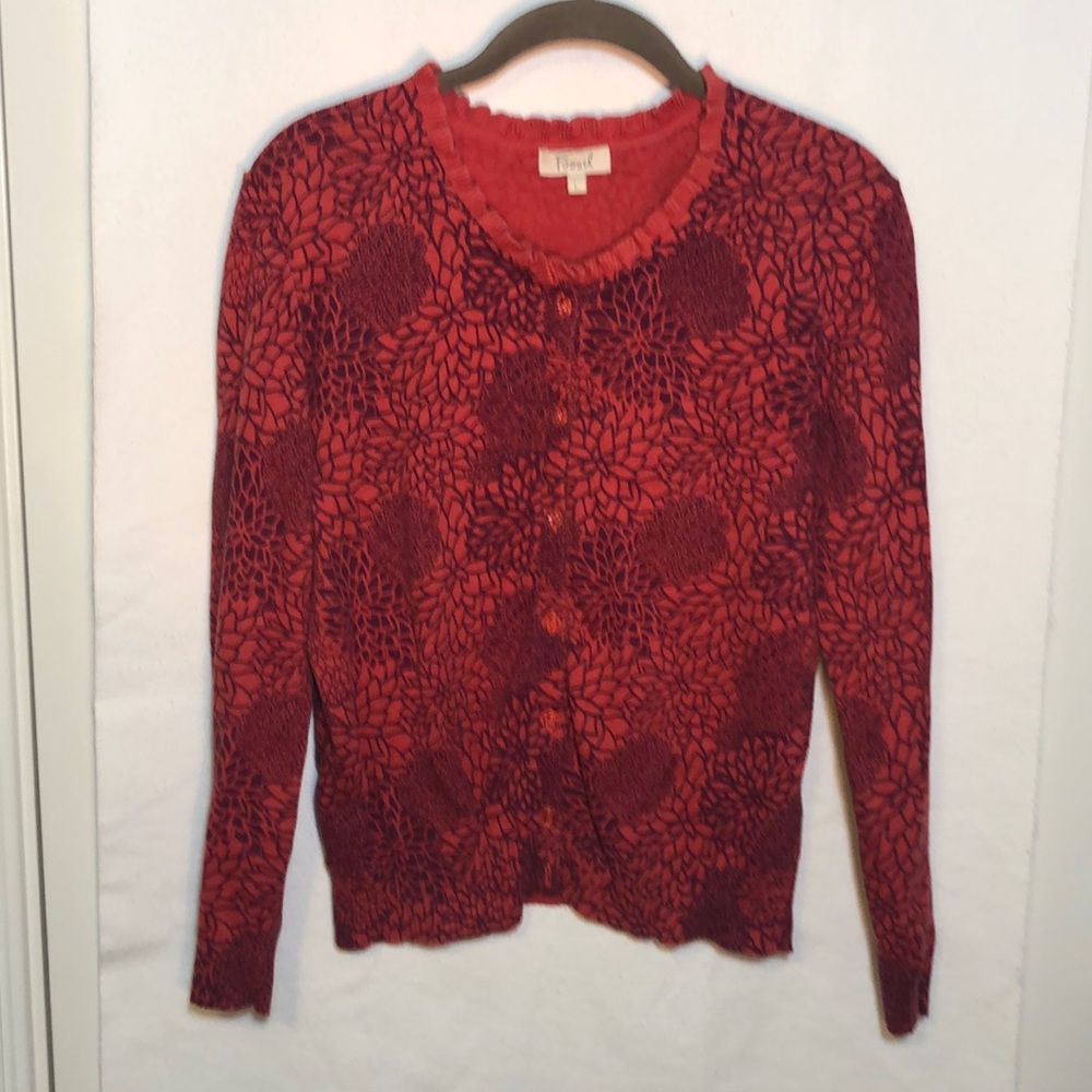 Fossil Cotton/Cashmere Cropped Cardigan, L, Orange & Purple Print